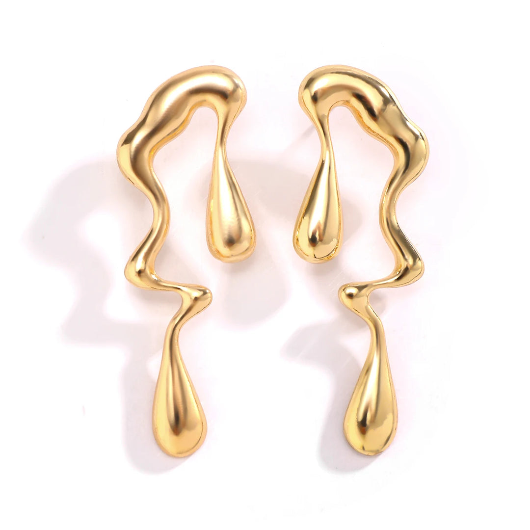 Creative Water Drops Stud Earrings for Women, Vintage Gold Color Geometric Long Earrings