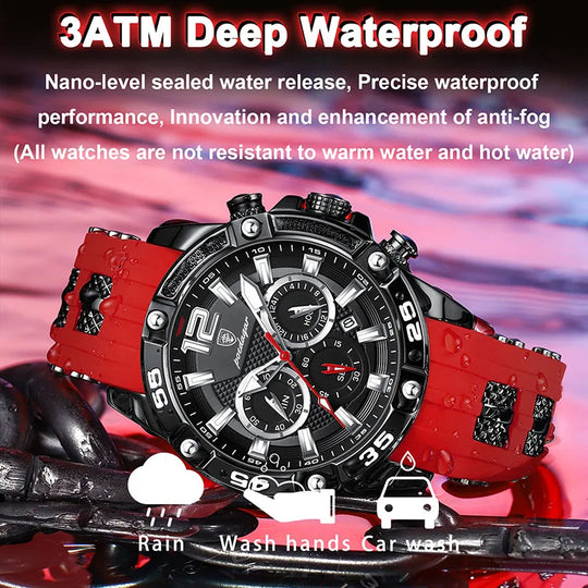 "POEDAGAR Men's Outdoor Sport Watch - Luxury Silicone Strap, Luminous Stopwatch, Waterproof, Cool Design with Date Feature"