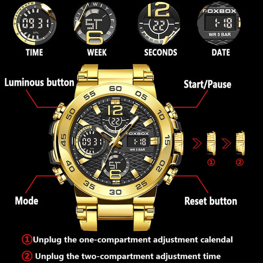 LIGE New Digital Watches For Men FOXBOX Top Luxury Dual Display Watch Men Fashion LED Display Clock Male Chronograph Wristwatch