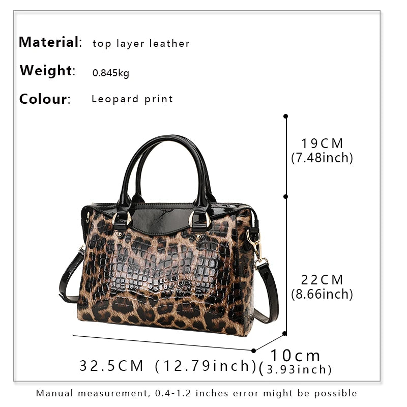 Aidrani Genuine leather women's bag, leopard print handbag, large-capacity scalp layer, cowhide one-shoulder crossbody briefcase Luxury Hand Bag