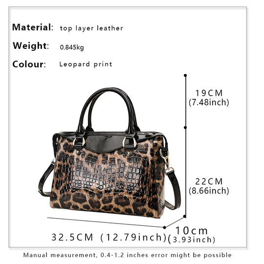 Aidrani Genuine leather women's bag, leopard print handbag, large-capacity scalp layer, cowhide one-shoulder crossbody briefcase Luxury Hand Bag