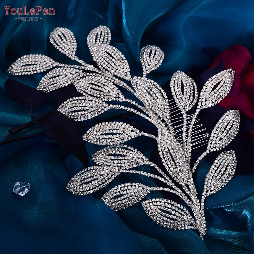 Bridal Comb Tiara Rhinestone Leaf Wedding Hair Jewelry Bride Hair Accessory Luxury Crystal Women Headdress