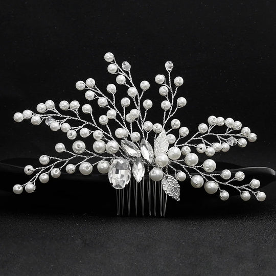 Trendy Tiara Wedding Hair Comb Flower Bridal Hairpins Pearl Rhinestone Head Jewelry Lady Wedding Hair Accessories Marrige bijoux