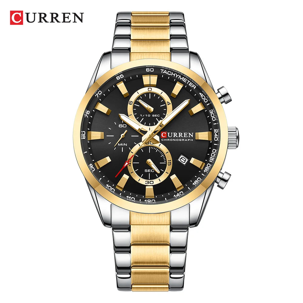 "CURREN Men's Casual Sport Watch - New Chronograph Quartz, Stainless Steel Band, with Date Feature"