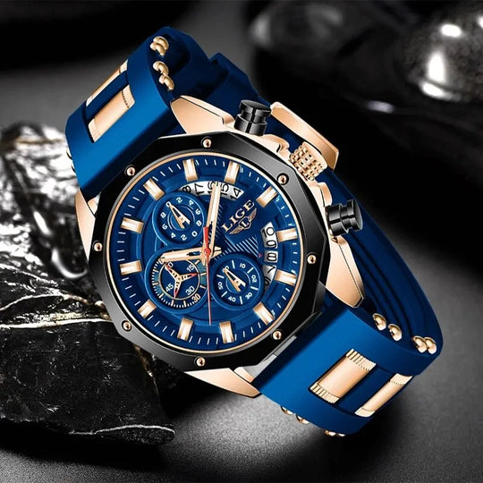 "LIGE Luxury Men's Fashion Watch - Silicone Sport Style, Quartz Date Clock, Waterproof, Chronograph Wristwatch"