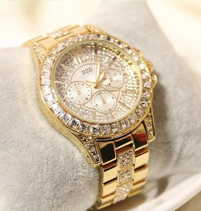 "Fashion Women's Watch with Diamonds - Top Luxury Brand, Casual Ladies' Bracelet Style, Crystal Embellished, Feminine Timepiece"