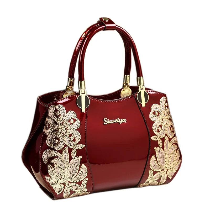 Amelish Fashion Shoulder Handbag Pearl Embroidery Leather Hand Bag