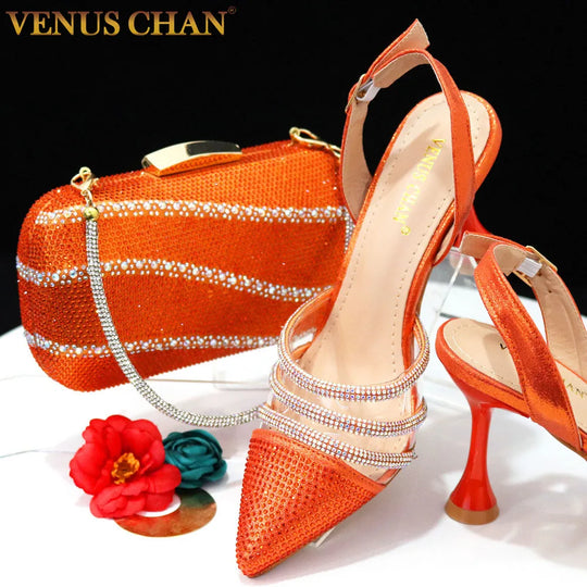 Venus Chan 2024  Styled Orange Color Elegant High Heels Popular Design  Ladies Shoes And Bag Set