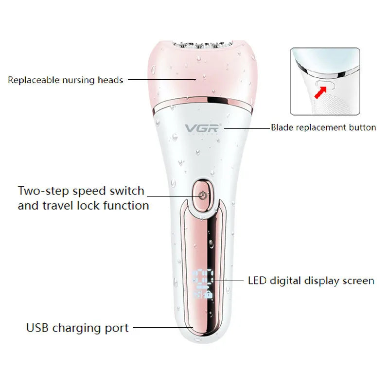 VGR Electric Women Epilator Female Shaver Leg Body Hair Removal Lip Chin Depilatory Lady Bikini Trimmer Facial Hair Remover