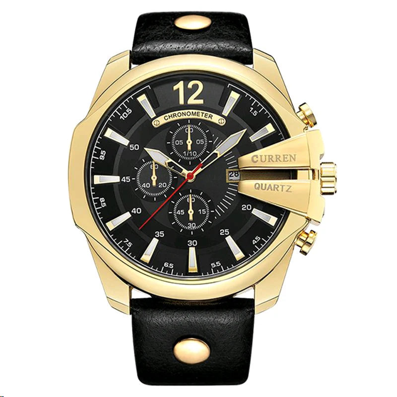 "Curren Men's Chronograph Watch - Large Dial, Luxury Gold Design, Fashion Leather Strap, Casual Outdoor Sports Wristwatch