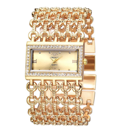 "UTHAI New Women's Watch - Fashionable Light Luxury, Square Diamond Quartz, Lady's Gold Stainless Steel Bracelet Timepiece"