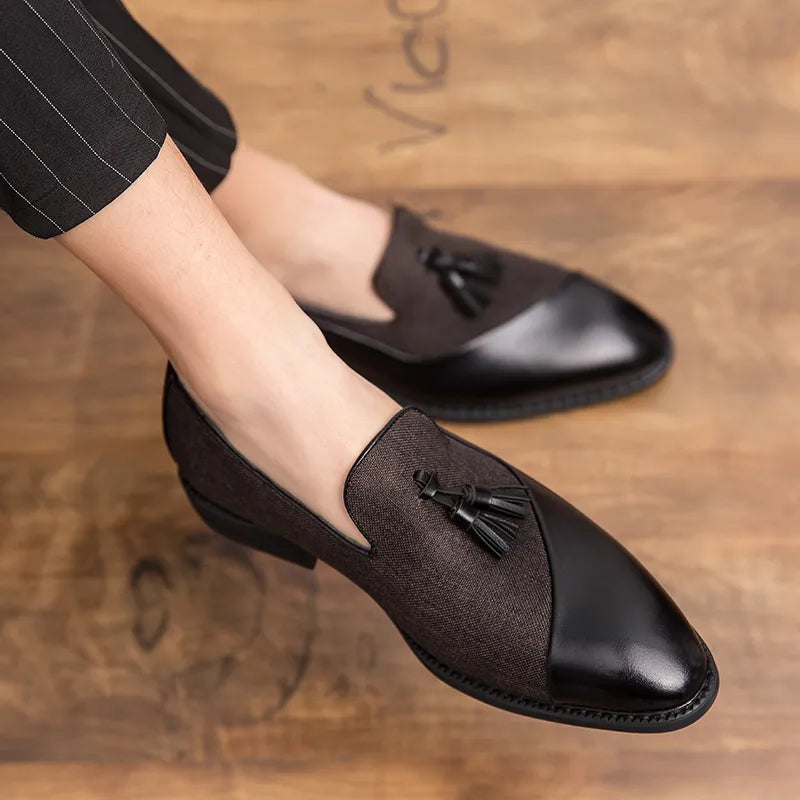 Men Business Dress Casual Fashion Elegant Formal ShoesSlip-on Evening Dress Loafers  Tassel Leather Dress Shoes