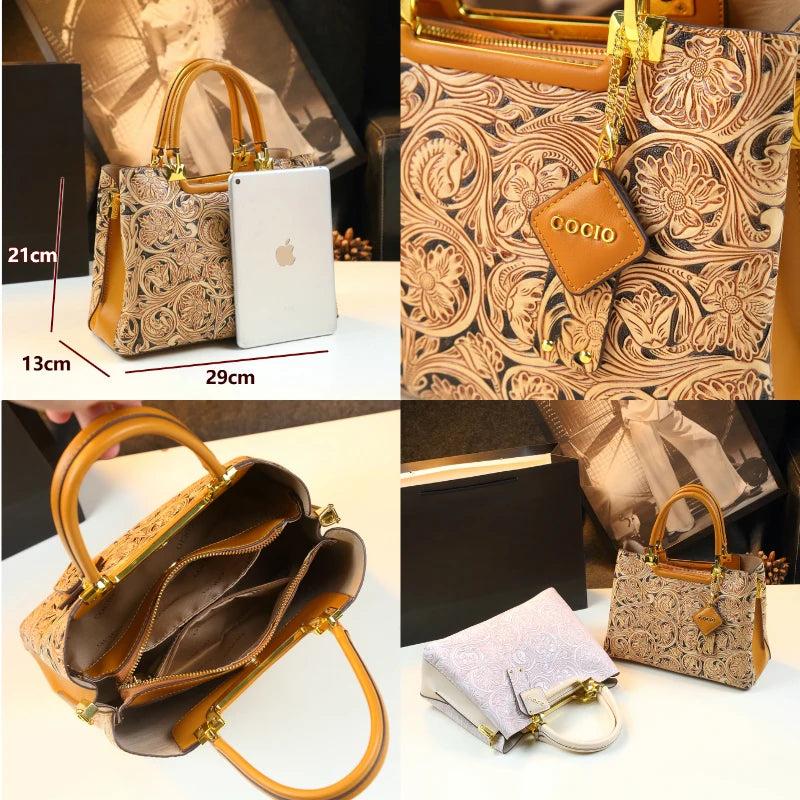 Genuine Leather Women's Handbags  Designer Lady Fashion Shoulder and hand Bag Retro.