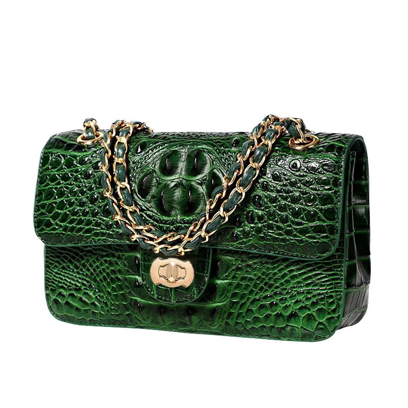 "2024 Crocodile Texture Chain Crossbody: Luxury Leather Shoulder Bag for Women - Fashion-Forward Designer Handbags"