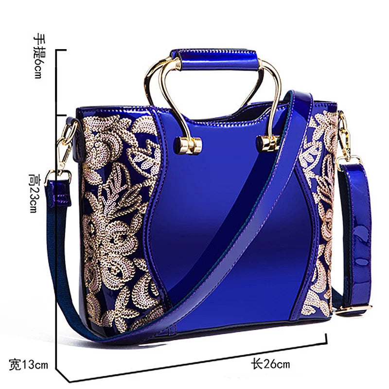 Floral Elegance Patent Leather Handbag: Large Capacity Crossbody and Shoulder Bag for Women