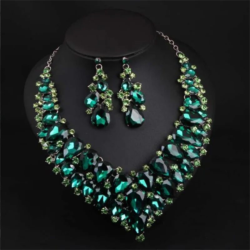 Exaggerated green necklace earrings set, African necklace dress, female accessories.