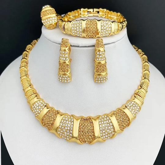 Dubai Gold Color Jewelry Sets, Luxury 18K Gold Plated Women Necklaces, Earrings, Ring, Bracelet