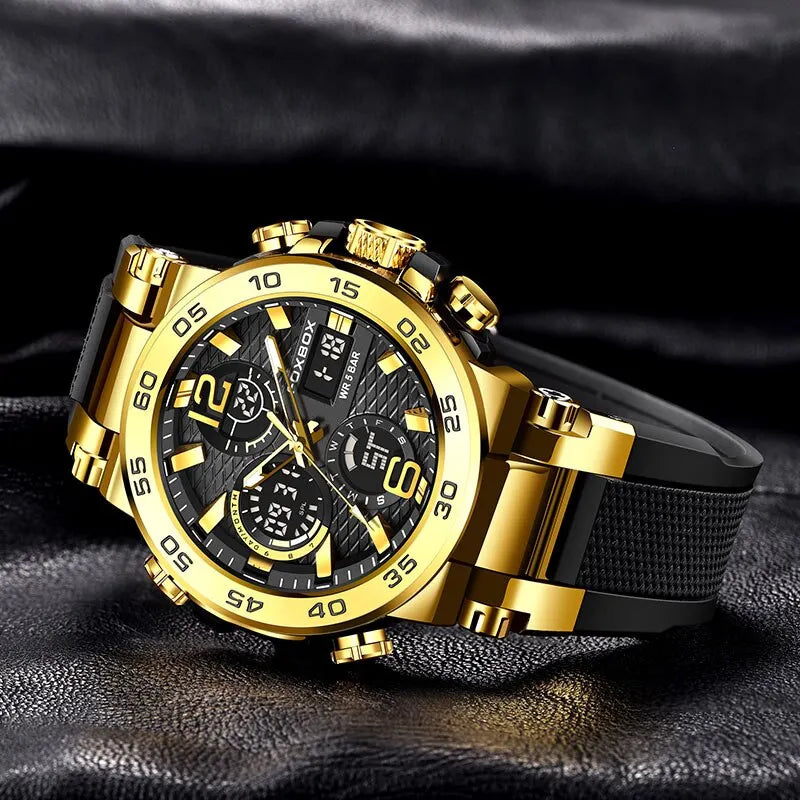 "FOXBOX Men's Business Watch - Fashionable Diver Style, Top Brand Luxury, Waterproof Military Chronograph