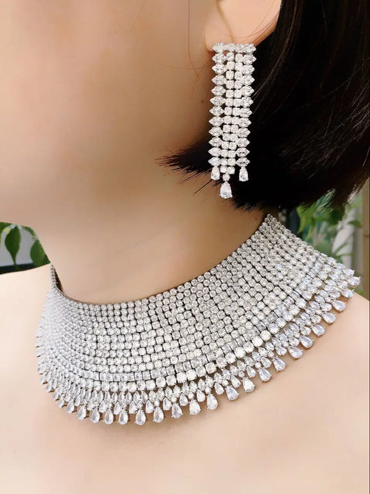 4pcs Bridal Zirconia Full Jewelry Sets For Women Party, Luxury Dubai Crystal Wedding Jewelry Sets