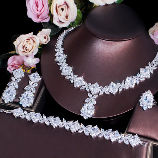 Luxury Big Green CZ Women Wedding Costume Jewelry Necklace 4 pcs African Dubai Bridal Party Jewelry Sets