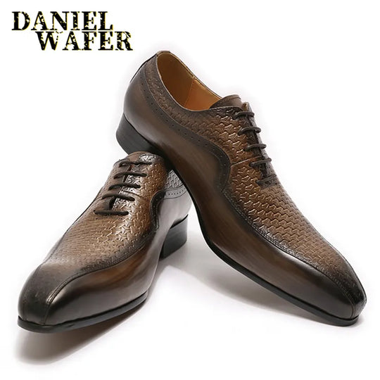 Men's Handmade Oxford Dress Shoes with , Classic Style Lace-Up, Pointed Toe, Genuine Leather Formal Office Shoes for Men