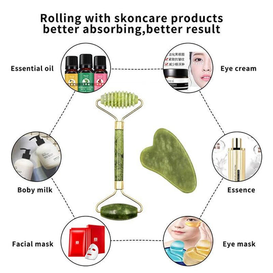 Guasha Natural Stone Massage Face Jade Roller Gua Sha Massage Tool Set .