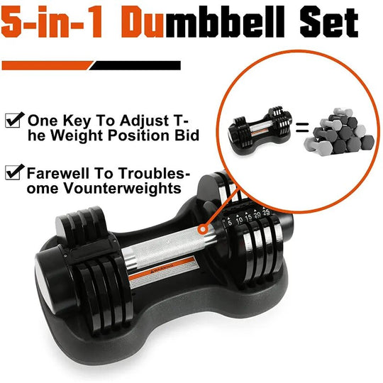 Adjustable Dumbbell 25 Lbs. with Fast Automatic Adjustable and Weight Plate for Home Gym Strength Training Fitness