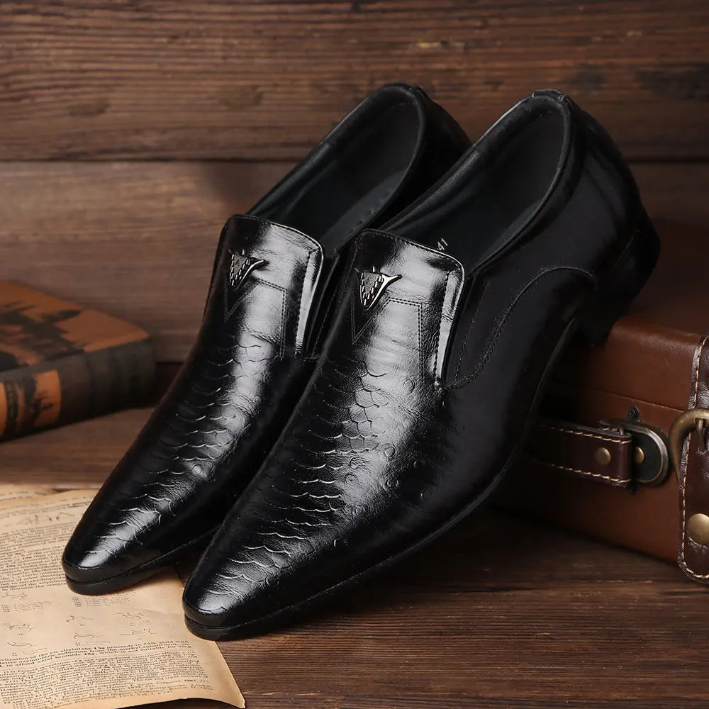 Men's Dress Shoes, Casual Office Business Style, Pointed Toe Leather Slip-Ons,  Loafers for Men