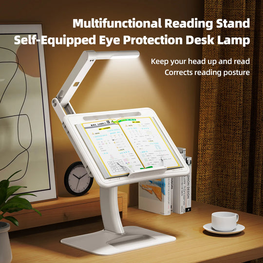 Adjustable Angle Laptop and Tablet Stand with Built-in Lamp: Foldable Desk for Reading and Studying, Ideal for Bed and Desktop Use