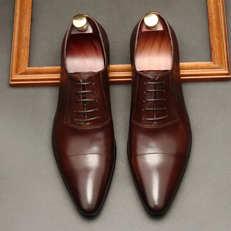 Formal Pointed Toe Oxford Dress Shoes for Men, Genuine Leather, Available in Black and Brown