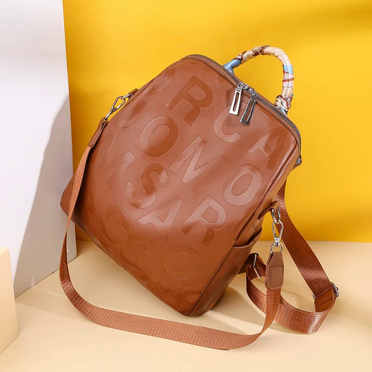 Designer Soft Leather Backpacks for Women: High-Quality Letter Motif Travel and Daily Use Bags