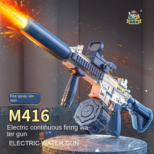 "Full-Automatic M416 Electric Water Pistol: Light-Up Toy Gun for Summer Pool and Beach Fun - Suitable for Kids, Boys, Girls, and Adults"