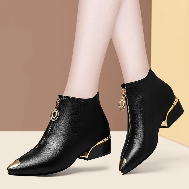 Women fashion boots  Short Boots Women Autumn and Winter High Heels 2022 New Metal Pointed Ankle Boots Thick Heel  boots women