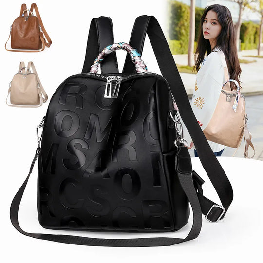 Designer Soft Leather Backpacks for Women: High-Quality Letter Motif Travel and Daily Use Bags