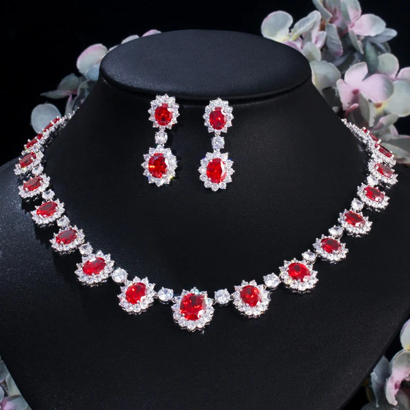 Luxury Brand Gorgeous Full  Stones Around Dark Blue Crystal Flower Party Wedding Dress Jewelry Sets for Women