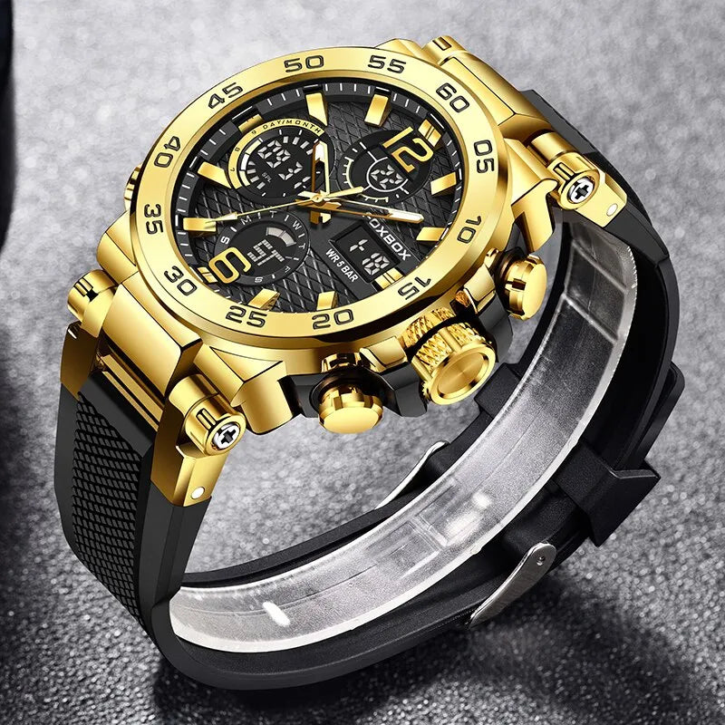 "FOXBOX Men's Business Watch - Fashionable Diver Style, Top Brand Luxury, Waterproof Military Chronograph