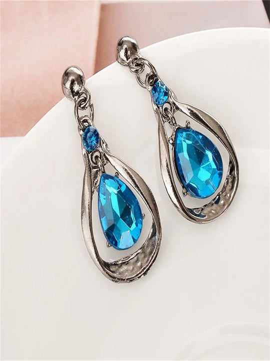 Silver-plate Luxury atmospheric drop jewel earrings necklace set High-grade alloy jewelry accessories for woman