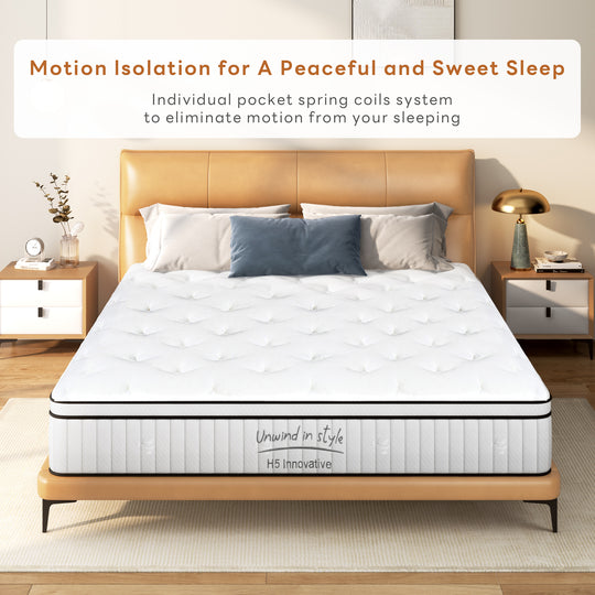 10/12 Inch Mattress, Hybrid Mattress in a Box, Individual Pocket Spring Bed Mattress, Medium Firm Mattress Strong Edge Support, CertiPUR-US & Fiberglass Free