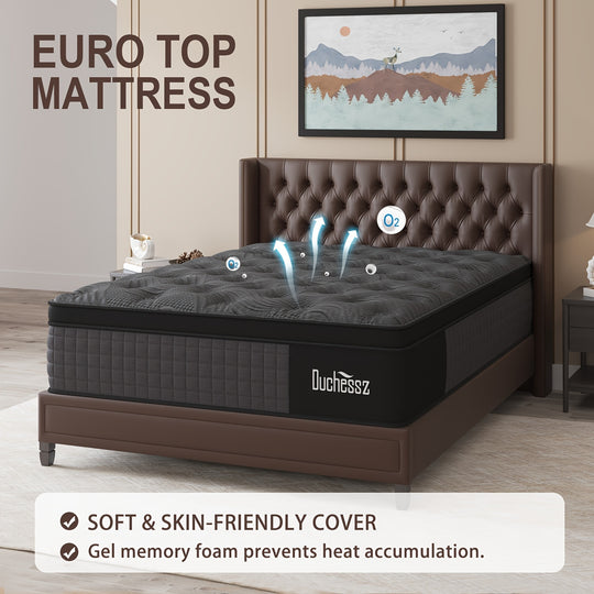 1pc Duchess Euro Top Mattress - Medium Firm Memory Foam with Pocketed Coil, Hypoallergenic Fabric Cover, Woven Steel Support, Medium Firmness, No Wooden Materials