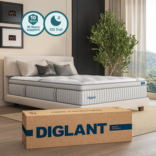 DIGLANT 14 Inch Medium Plush Hybrid Mattress, Supportive Memory Foam Mattresses with Individually Pocketed Coils Innerspring, Motion Isolation & Back Pain Relief, Mattress in Box