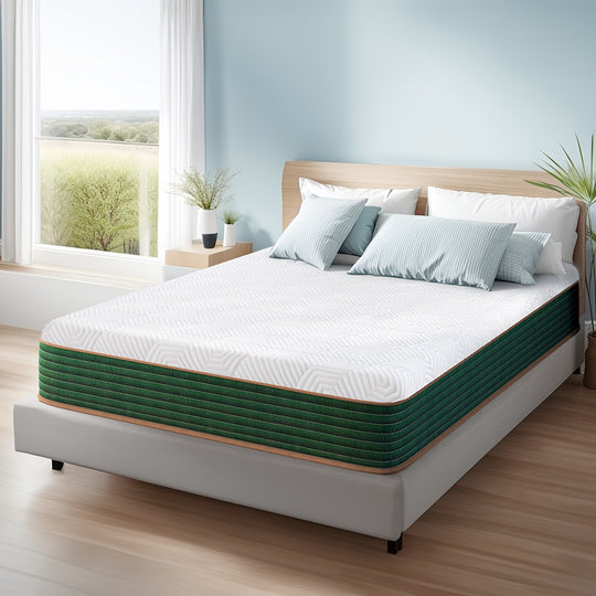 Queen Size, 10 Inch Hybrid Mattress, Medium Firm, Green Memory Foam Mattress, Individually Wrapped Pocket Coils Spring, Quality Comfort And Adaptive Support Breathable.