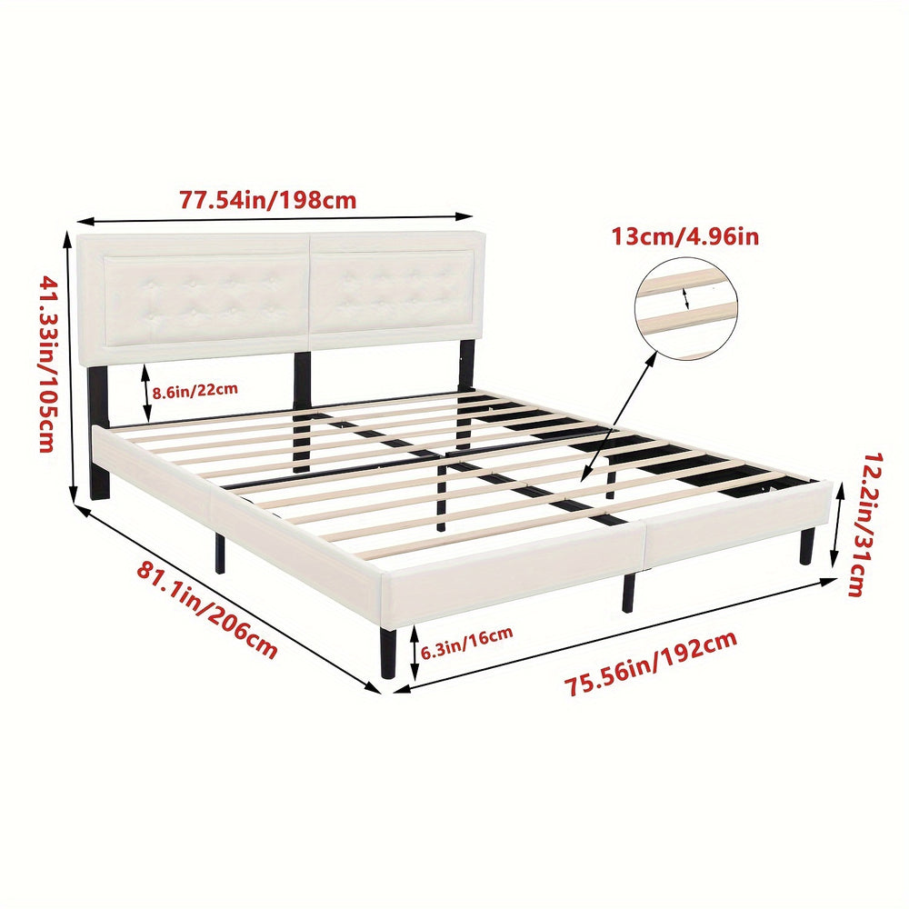 1 Set Wholesale Upholstered Platform Bed Frame King Size (beige) Bed Frame with Headboard, Modern Style, Soft Rounded Corners, Noise Free, Easy Assembly (93cm/75.95in*99cm/38.99in)(Precision iron, pipe thickness 1.0MM)