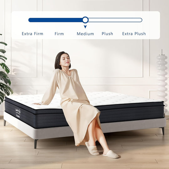 SogesSleep Queen Mattress, 12 Inch Hybrid Mattress Queen Size, Medium Firm Mattress With Memory Foam And Pocket Springs, Breathable Cover 10 Inch Queen Bed In A Box, 60"X80"X12"