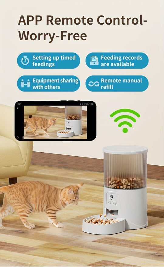 1.06gal Smart Pet Feeder with Camera, HD Video Recording, Multi-Phone Control, Two-Way Audio, WiFi, Dog Automatic Feeder with App Control and Timer, Battery/USB Powered, 36V or Below, No Battery Included