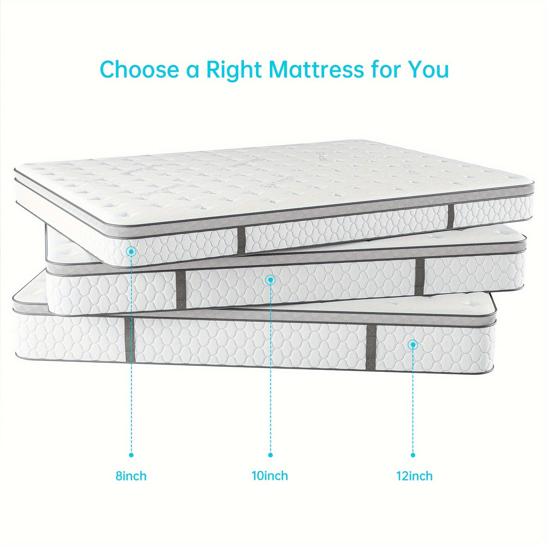 8/10/12 Inches Twin Full Queen Mattress, Memory Foam and Pocket Springs, Hybrid Mattress, Euro Top, Heavier Coils for Durable Support, Medium Firmness