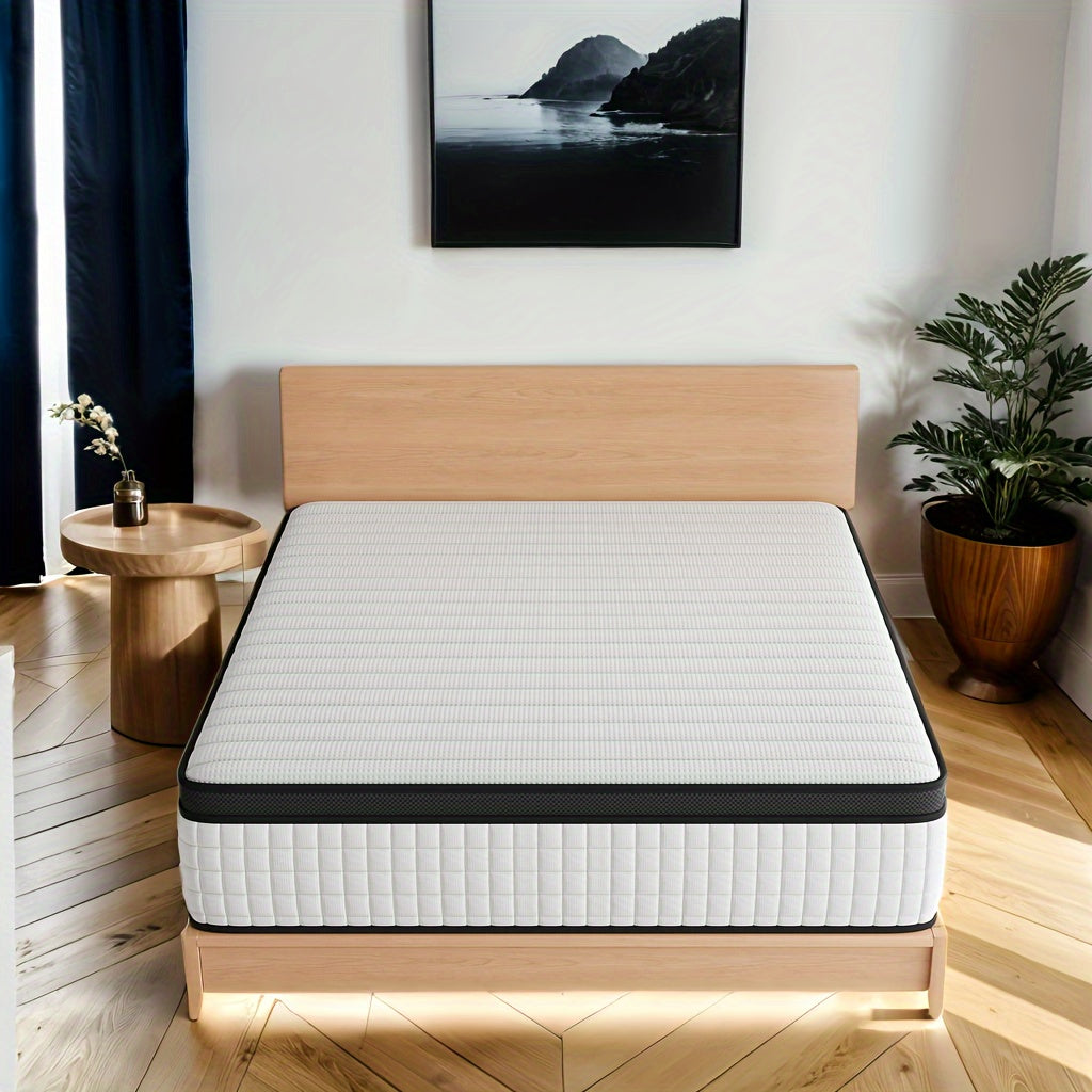 2024 Newest 12-Inch Hybrid Gel Memory Foam Mattress - White Chevron Trim For All Ages, Comfort Support, All Ages, Sleep Quality Enhancement With Twin/Full/Queen/King Sizes