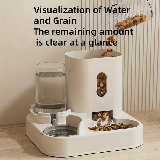 Universal Pet Feeder Station - Automatic Cat Feeder and Water Dispenser for Cats and Dogs - Easy-to-Clean Plastic Material, No Battery Required, Uncharged, Space-Saving Design