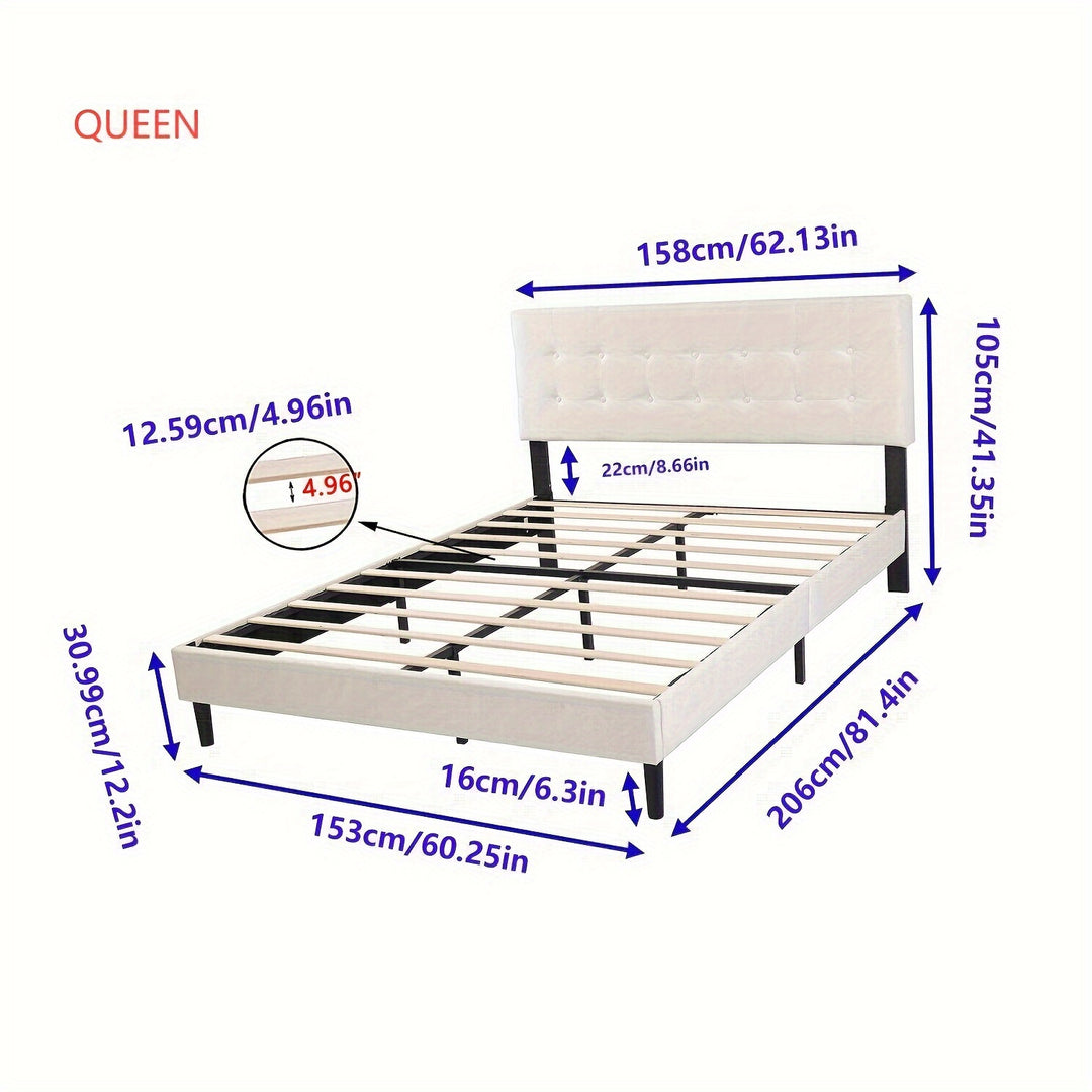 1pc Alazyhome Queen Size Upholstered Platform Bed Frame with Button Tufted Velvet Headboard, Fabric Material, Wood Slat Support, Easy Assembly, No Box Spring Needed - Contemporary Design