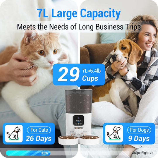 Automatic Cat Feeder with 5G WiFi: Automatic Dog Feeder Large Breed with 7L Dog Food Storage Container, Cat Food Dispenser with Alexa for Multiple Pets, Detachable for Easy Cleaning - 29 Cup