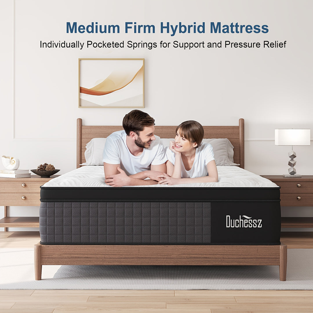 Duchess 14" Twin Full Queen King Size Mattress In A Box Hybrid Pocket Spring Gel Memory Foam Mattresses, Motion Isolation Medium Firm